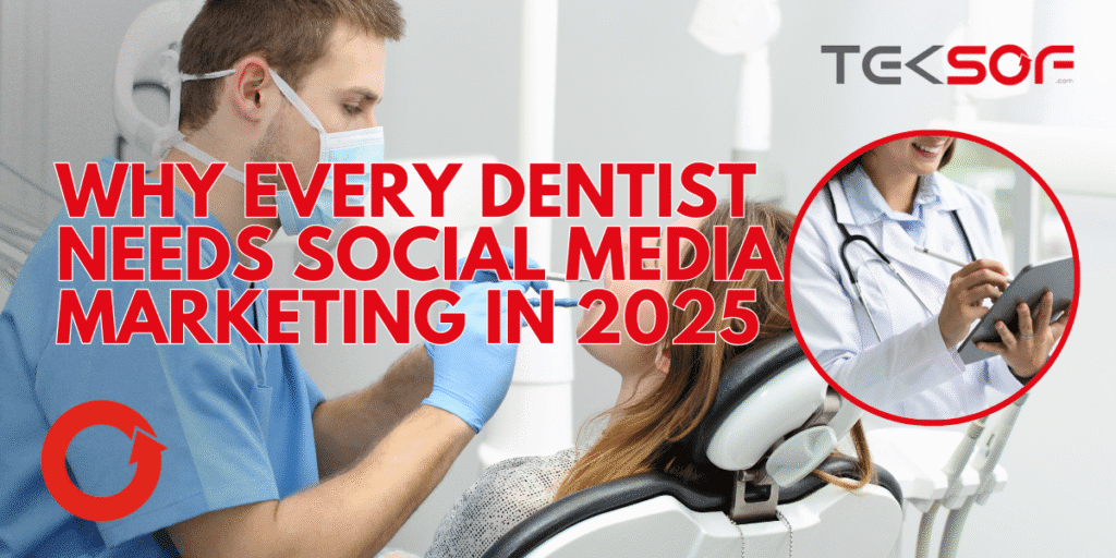 Dentist promoting clinic through social media marketing in 2025 – showcasing dental services, patient engagement, and online branding